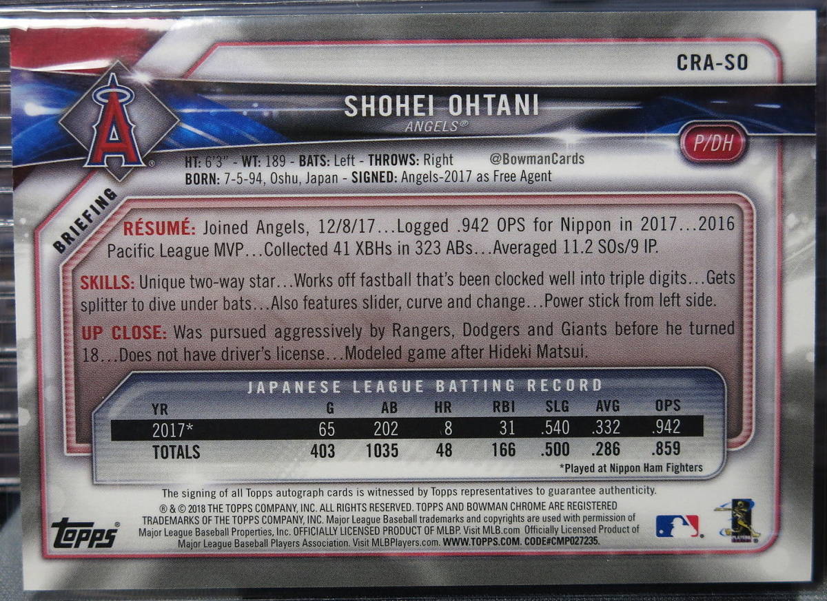 大谷翔平150枚限定直筆サイン2018 BOWMAN CHROME【青版】AUTO 