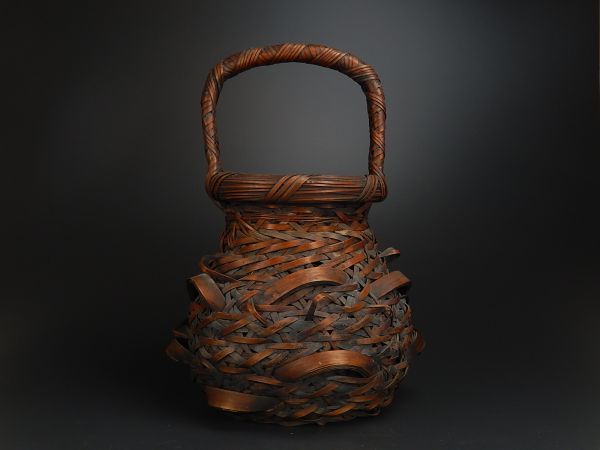 時代物 古美術 古竹造 竹籠花入 極上品 網代細工 初だし