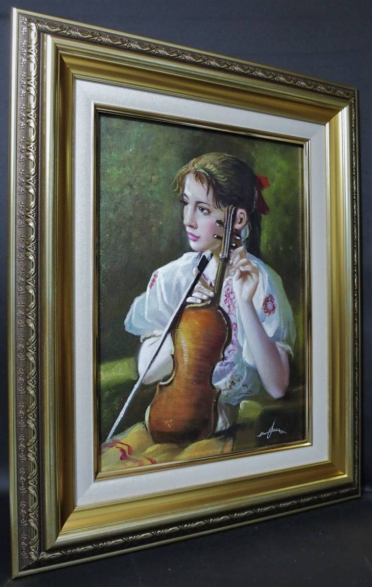 □ 奥 龍之介 □ 《バイオリンを持つ少女》 □ 油彩画(人物画)｜売買