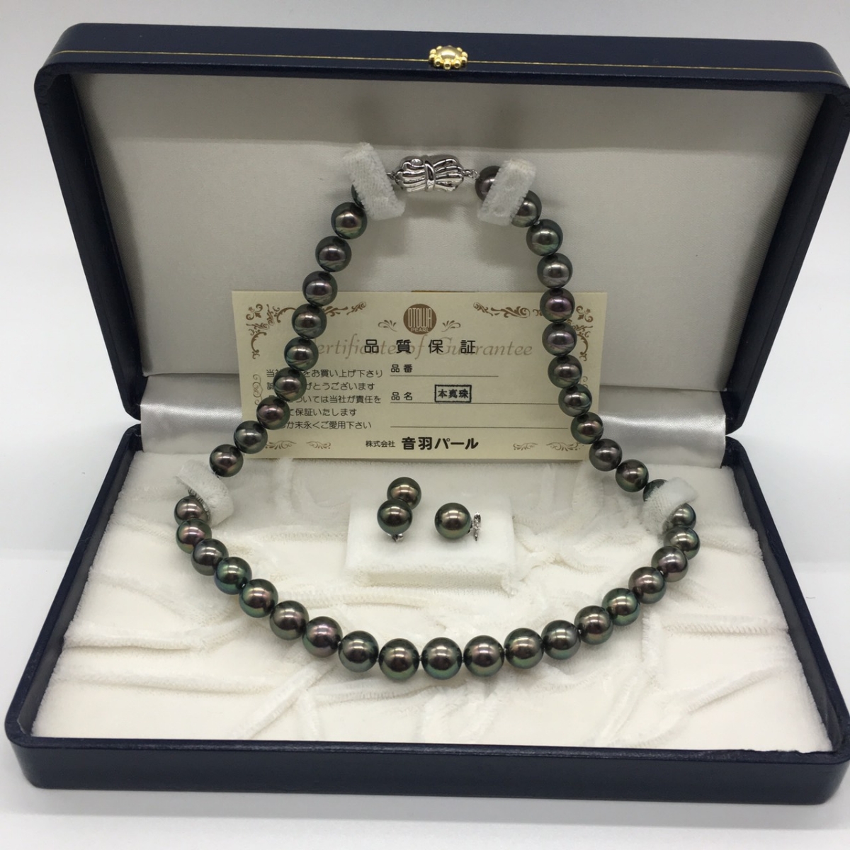 美品 黒蝶真珠 黒蝶パール パールネックレス K14WG パールピアス 3点 