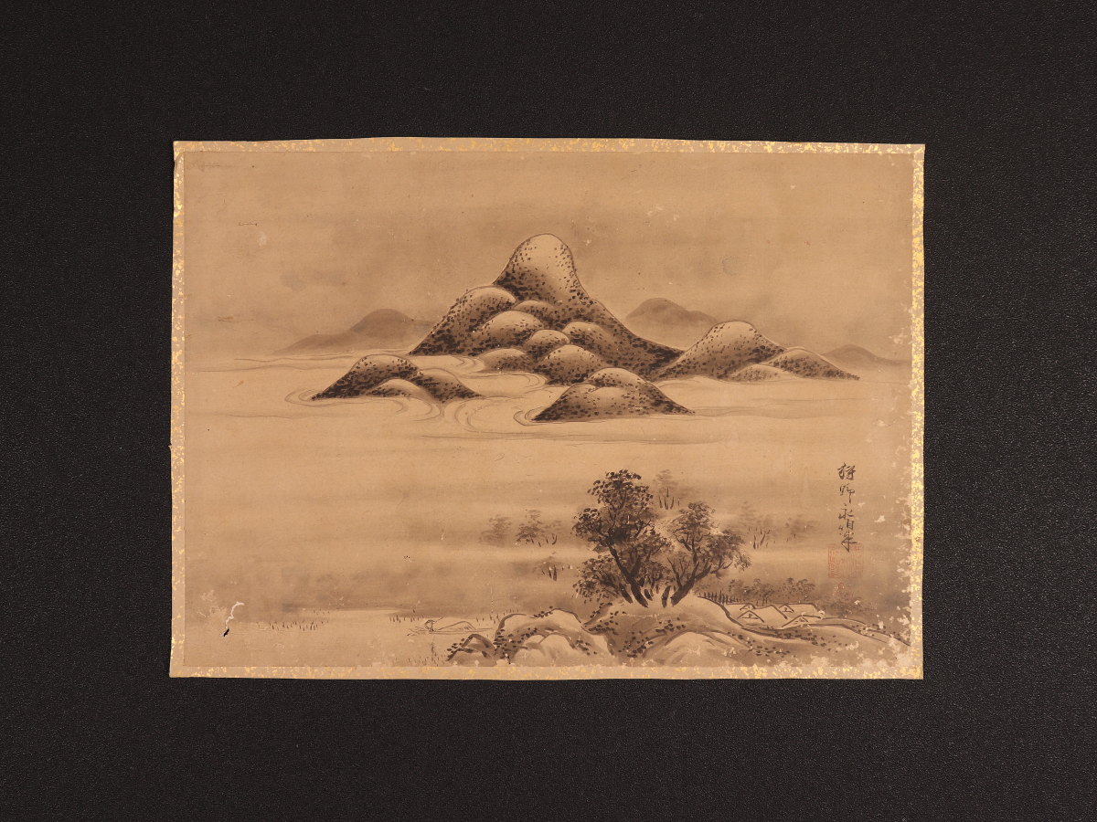 模写】【伝来】古筆関連収集品 w9360〈狩野永伯〉山水図 マクリ 江戸