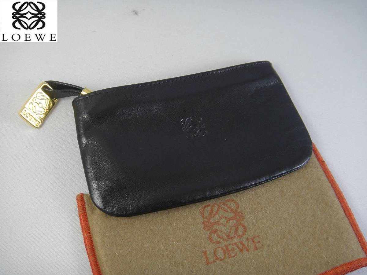 1円☆美品☆LOEWEロエベレザーキーリング付きコインケース☆ブラック 