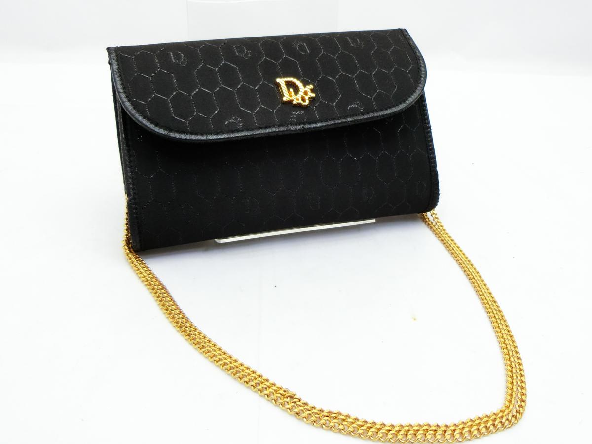 ◇Y8876 Dior ディオール 黒 × 金 ロゴ 金具 トロッター チェーン 