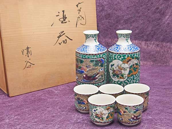 九谷焼 小鉢揃 5枚セット 窓絵花鳥 唐草 色絵 角鉢 ボウル 和 嘯