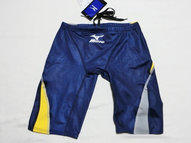新品 ミズノ MIZUNO FINA ハーフスパッツ N2JB402314 ネイビー シルバー イエロー 競泳水着 FINA承認ラベル付 Lサイズ