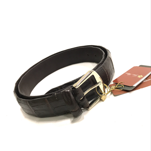 美品 Loro Piana ロロピアーナ クロコダイル ピン式 レザーベルト メンズ 100/40 ブラウン系 タグ付