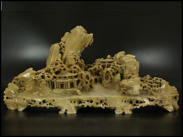 山水画風 石材彫刻 中国美術置物