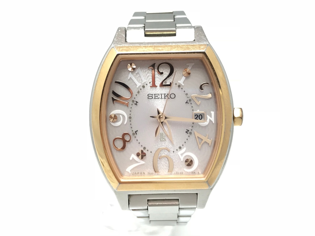 SEIKO セイコー 腕時計 ソーラー電波 ピンク文字盤 1B22-0BB0 R2 690069 SS ステンレス 銀色 シルバー コンビカラー 稼働品 中古品