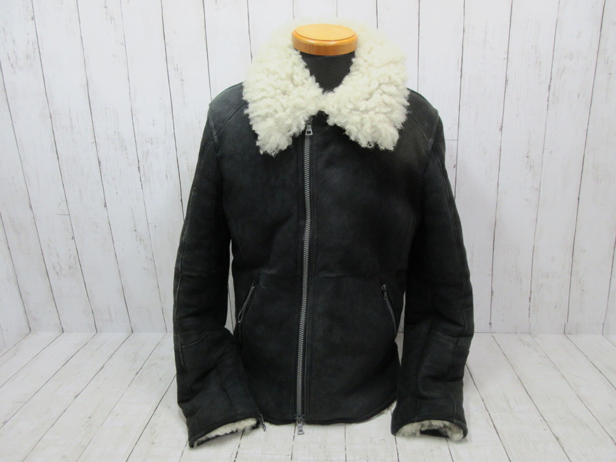 S ★ BACKLASH バックラッシュ シープファー ムートン ジャケット sizeM ブラック × ホワイト / メンズ / 羊毛 ★【2023217012802300001】