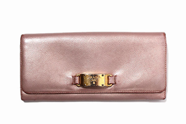 PRADA プラダ SAFFIANO サフィアーノ レザー 二つ折り 長財布 ピンク
