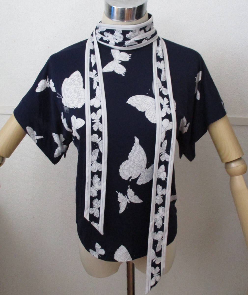 高品質，人気SALE SS10/ レオナール 40 シルク100％棒タイカットソー紺地白蝶 半袖(女性用)｜売買されたオークション情報、yahooの商品情報をアーカイブ公開 - オークファン 女性用