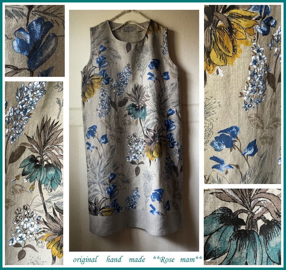 人気SALE，格安 Rose mam フランス製 ＳＴＯＦボタニカル麻100% ノースリーブ ジャンパースカートＯＰ ハンドメイドL LL(ワンピース)｜売買されたオークション情報、yahooの商品情報をアーカイブ公開 - オークフ ワンピース