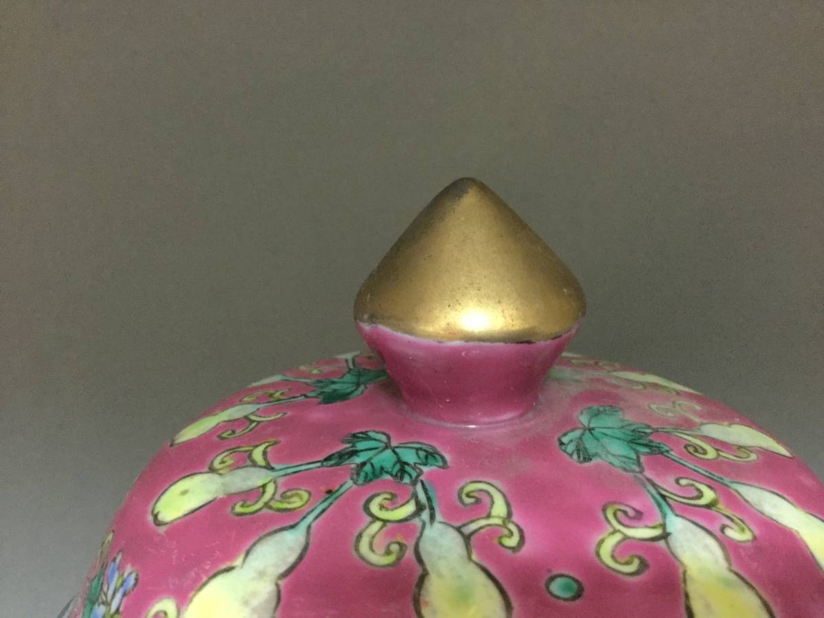 ◆中国 骨董品 唐物 大清同治年製 粉彩花瓶 飾り壺 花瓶 色絵 桃図 もも 花絵 _8