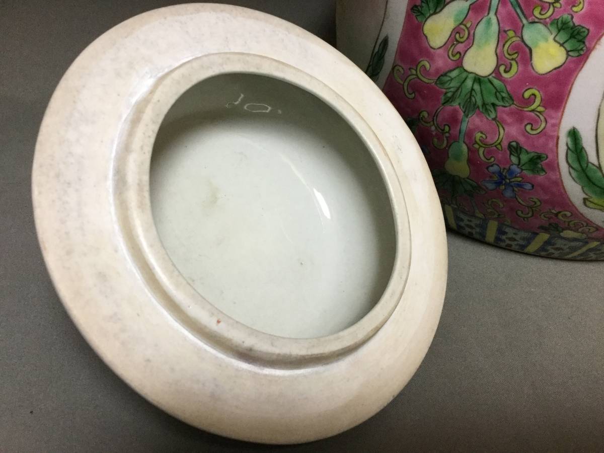 ◆中国 骨董品 唐物 大清同治年製 粉彩花瓶 飾り壺 花瓶 色絵 桃図 もも 花絵 _9