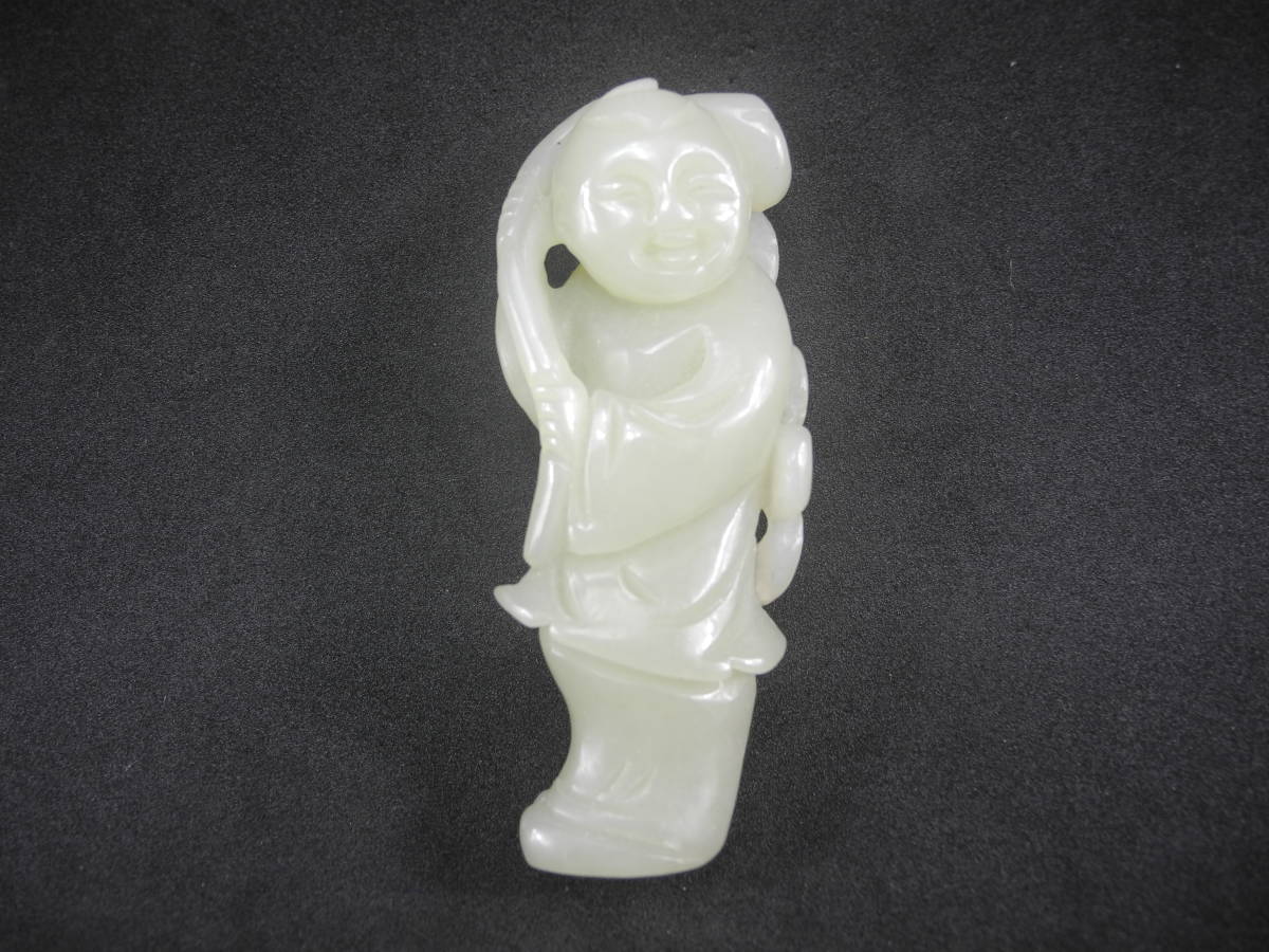 根付 玉石白玉彫刻 中国 玉器 青白玉 C ヤマダウェブコム | R6197 人物雕