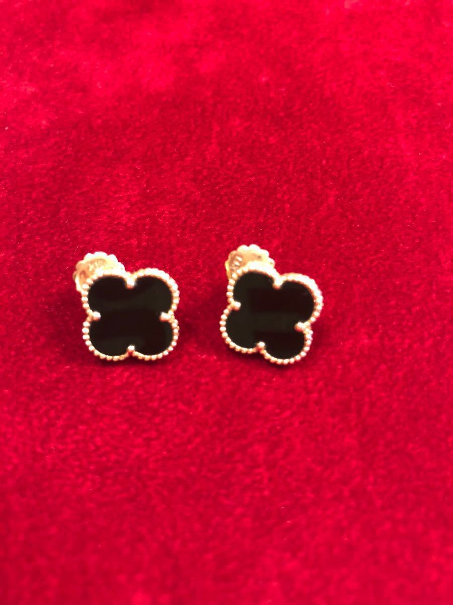 ピアス | クローバー オニキス 18金 ダイヤモンドピアス 18k K18 K14