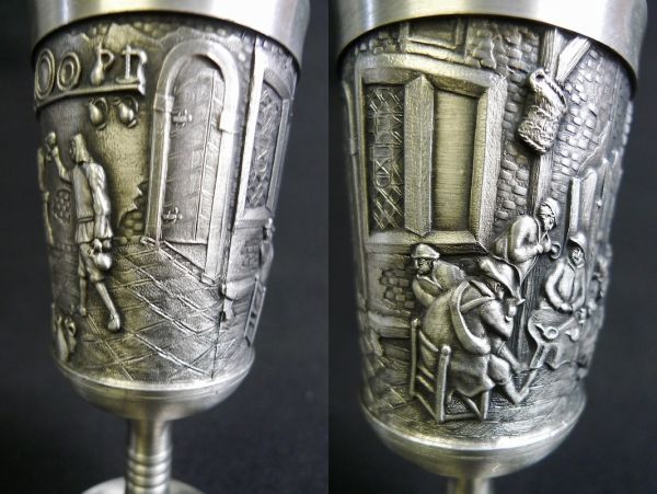 j058 kassack zinn germany製 西洋彫刻が素晴らしい錫製ワインカップ