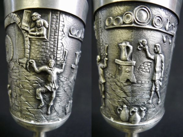 j058 kassack zinn germany製 西洋彫刻が素晴らしい錫製ワインカップ