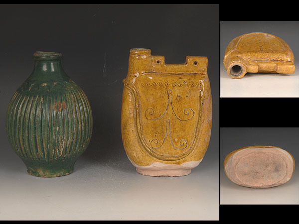 中国遼時代緑釉大缶 緑釉皮嚢壺 皮嚢壺 文化遺産オンライン | 古美術大田 ⁄