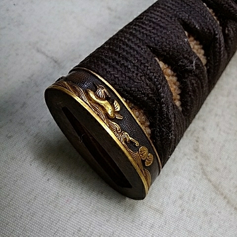刀装具 鍔 目貫 縁頭 金銀象嵌 時代物 銅地 江戸時代 赤銅 草 item[