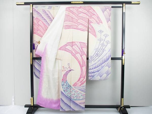 着物ふぁんた☆総絞り 藤娘きぬたや扱い 鹿の子文様 青海波 鳳凰文