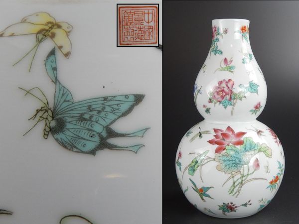 中国古玩 中国 希少 全高44cm 粉彩花文変り角花瓶 景徳鎮 花瓶の中古品