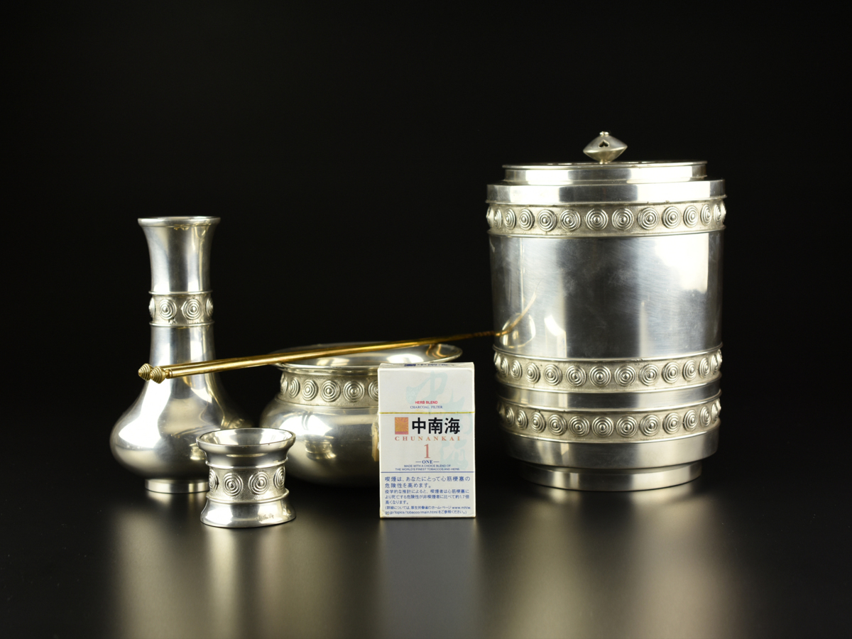 古多 精品 十代 中川浄益 碌々斎好 錫渦彫皆具 在銘/共箱/茶道具/古