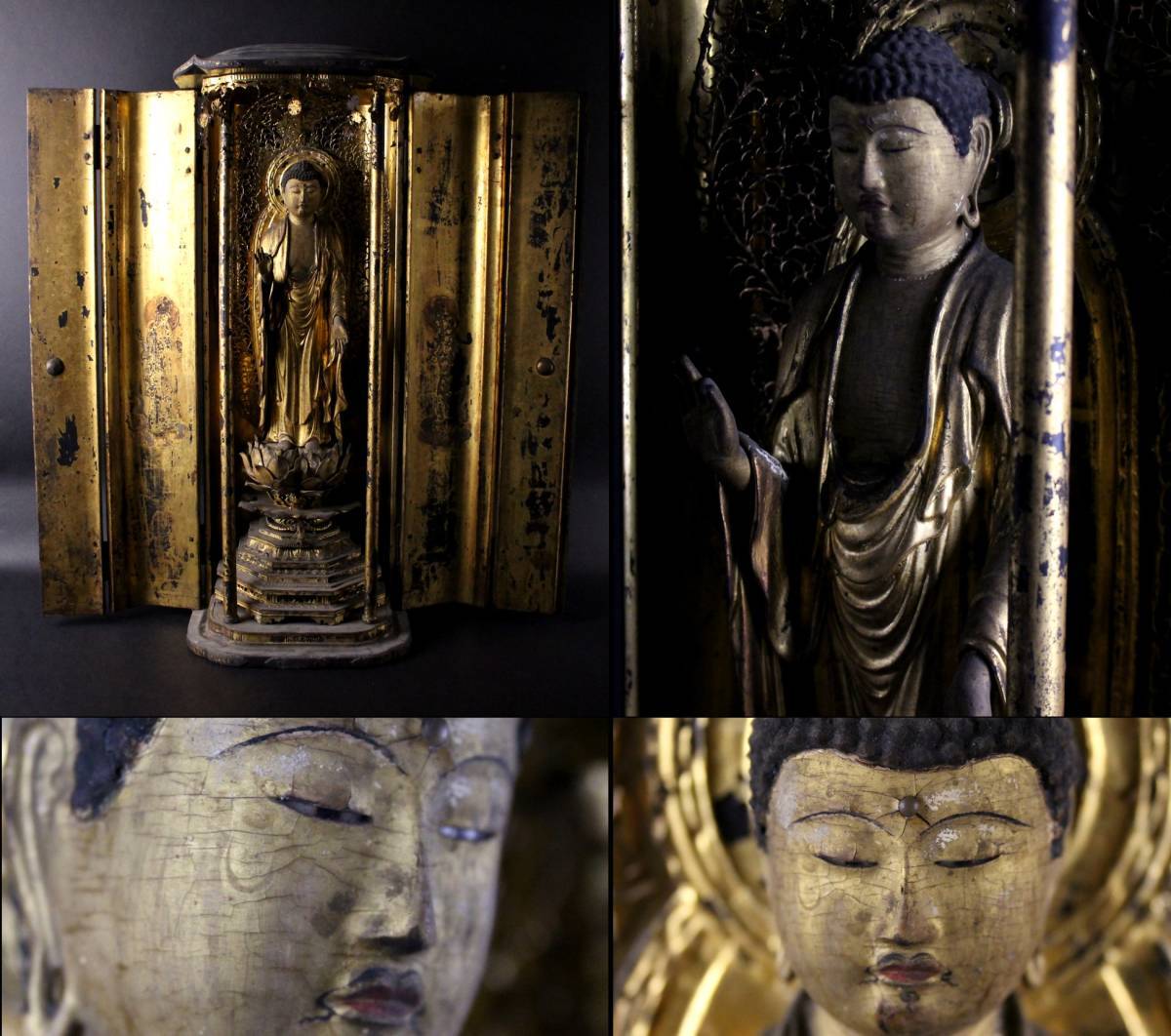 漆箔 木彫 厨子入 玉眼入 仏教美術 木彫「阿弥陀如来立像 大振