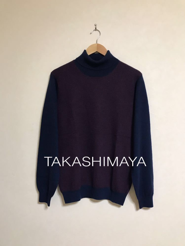 【人気，HOT】 TAKASHIMAYA 高島屋 タカシマヤ 極上 カシミヤ100% タートルネック セーター トップス 防寒 サイズL 長袖 ネイビー 千鳥格子柄(Lサイズ)｜売買されたオークション情報、yahooの商品情報をアーカイ Lサイズ