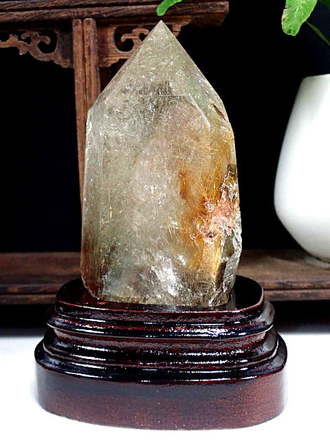 AAA級天然ゴールドルチルクォーツ六角柱136P2-156P08c