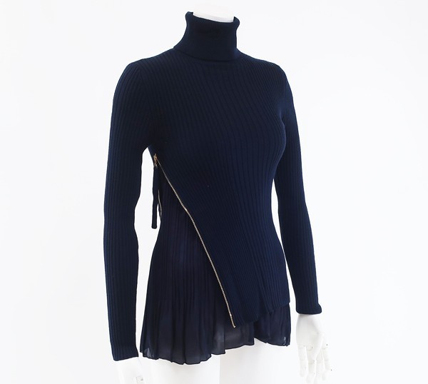 ◆【EPOCA エポカ】プリーツインナー付 ニット ネイビー 40