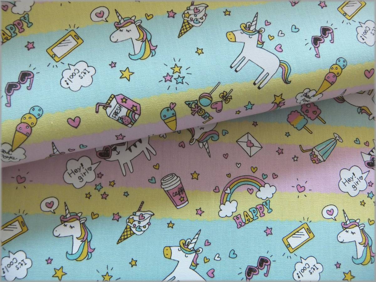 mets★5m*ユニコーン*CBポプリン*pastel border*コットン生地2B