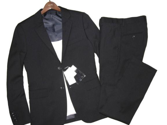 ラス1）size（40/Ｌ） 定価￥19，440▼新品アーバンリサーチ 【 秋物 裾直し不要 】 TRスーツ 上下セットアップスーツ 黒シャドーストライプ