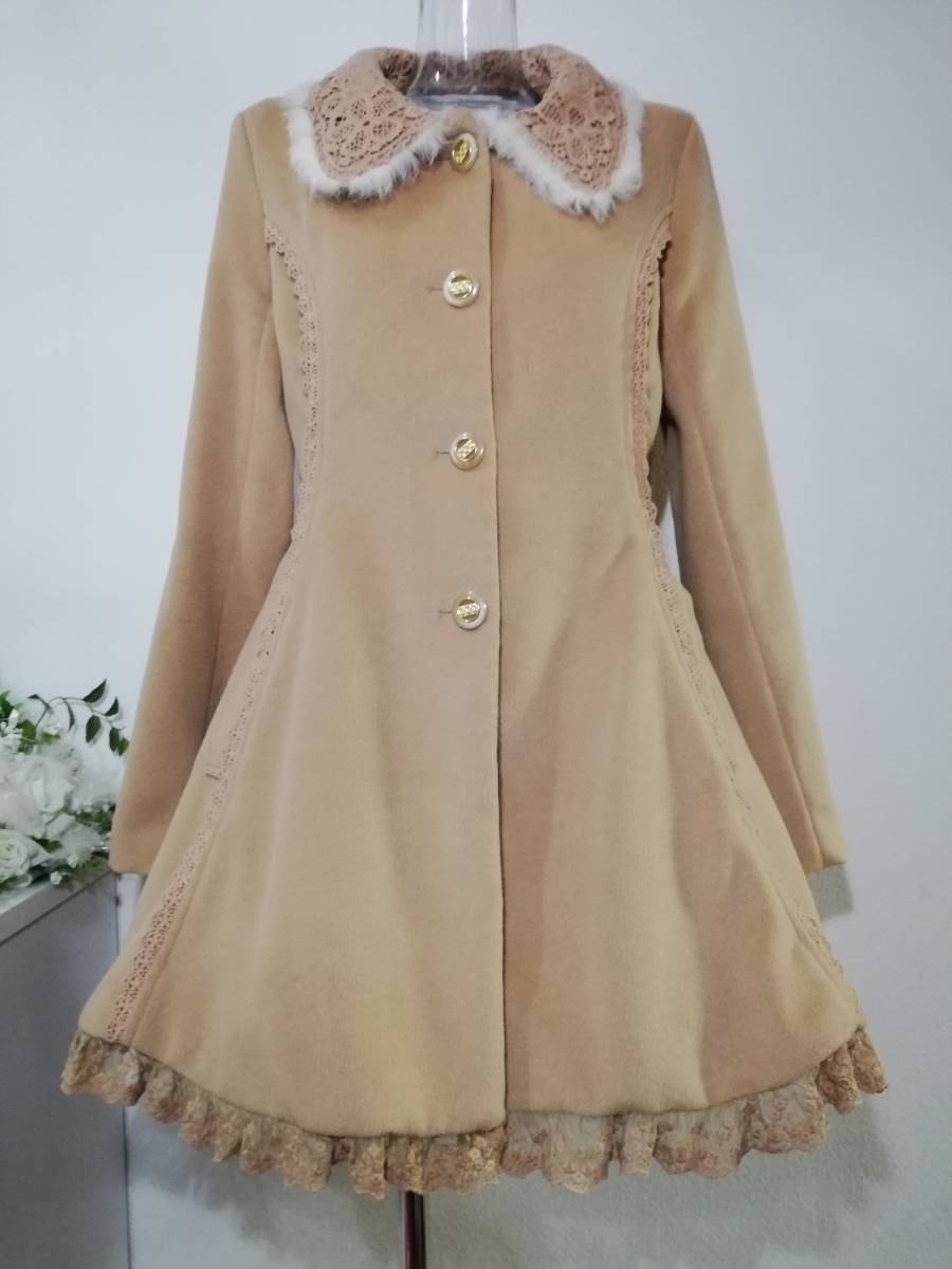 美品 リズリサ LIZ LISA ラビットファー コート レース リボン 