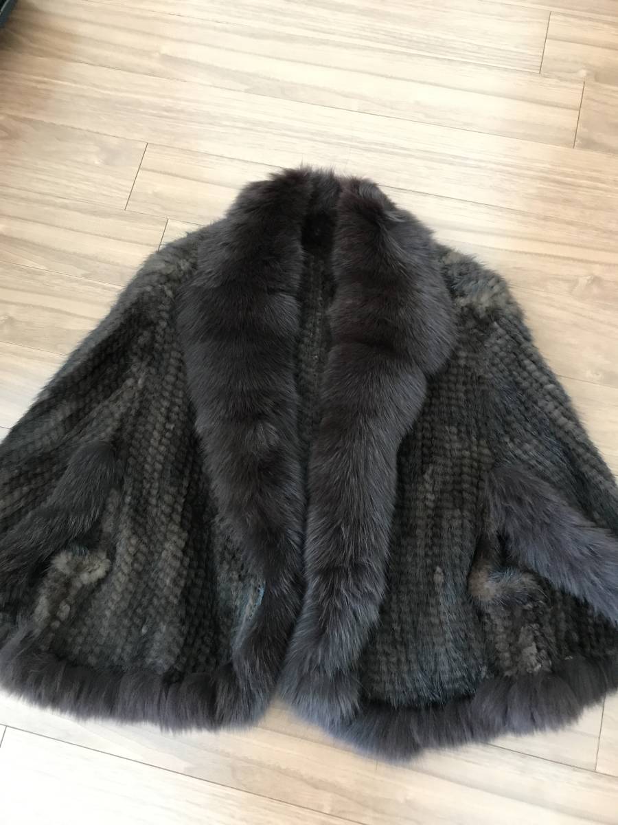 リアルファー ミンクポンチョ M ブラウン ミンク100% リアルファー