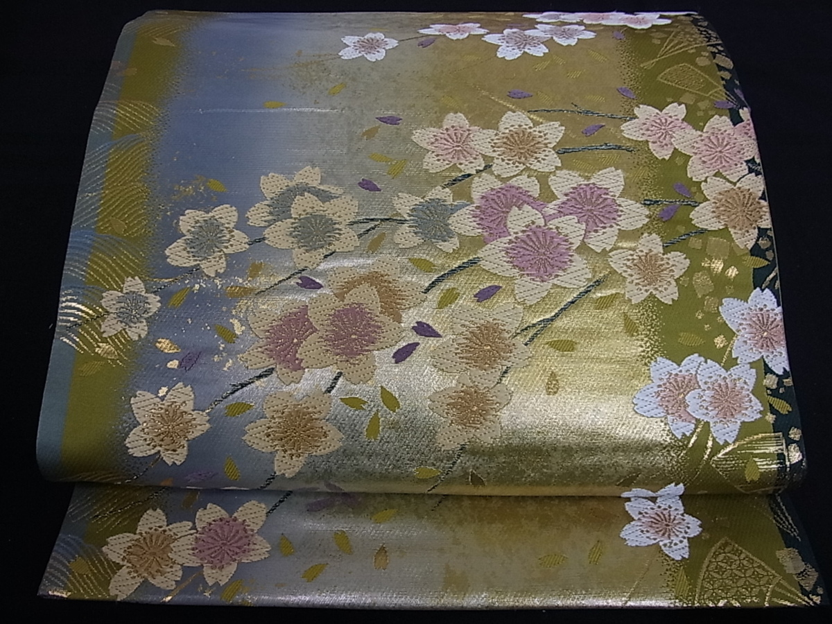 ヤフオク！ベストストア受賞店■平和屋着物■六通柄袋帯　唐織　立波扇面枝垂れ桜文　金糸　逸品ｊ407