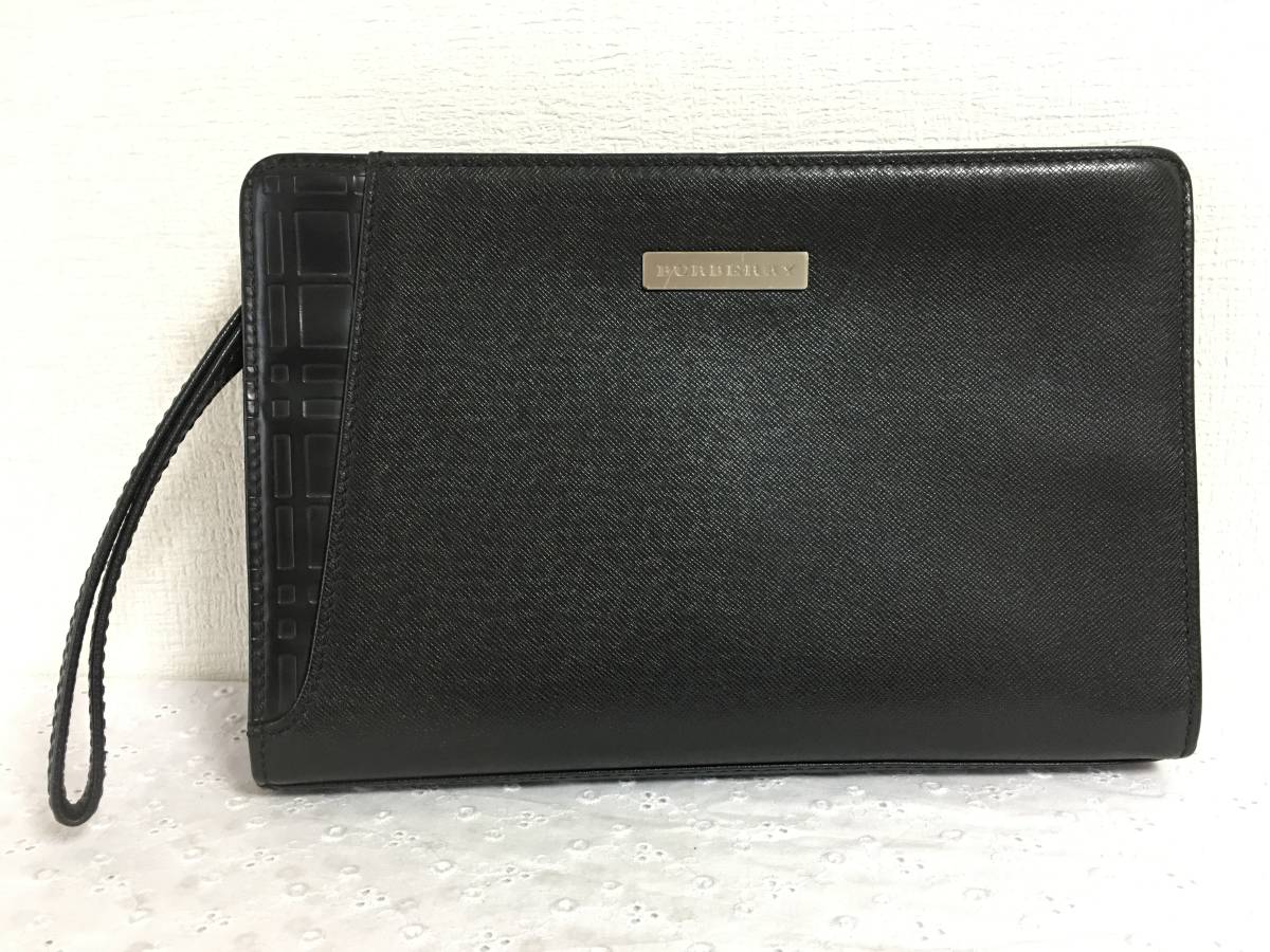 ★ほぼ美品★11T1677★セカンドバッグ★ BURBERRY　バーバーリー　　天然皮革　　ブラック系