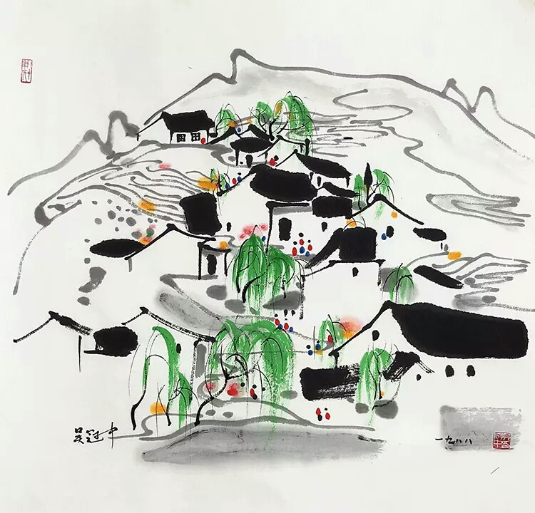 中国民国将軍 張子貞 在銘 山水絵 肉筆 掛軸 掛軸 掛け軸 中国 水戸童『