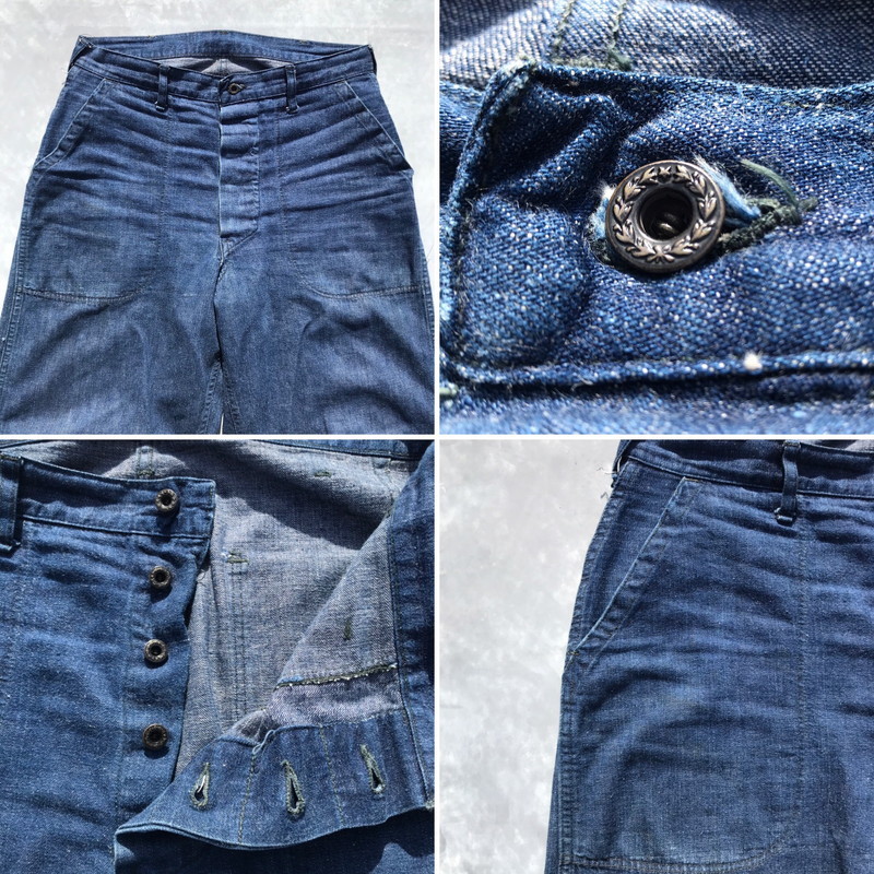 U.S.NAVY 【men730H】 40's 50's デニムトラウザーズ WW II 大戦 月桂樹ボタン 濃紺 希少 インディゴ メンズ W34位 ヴィンテージ VIN AG