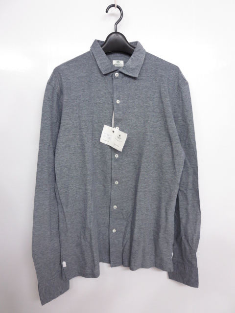 未使用品 【LUIGI BORRELLI ルイジボレッリ】コットン素材 鹿の子生地 長袖シャツ (メンズ) size50 ネイビー系 　 ◇MK2759◇