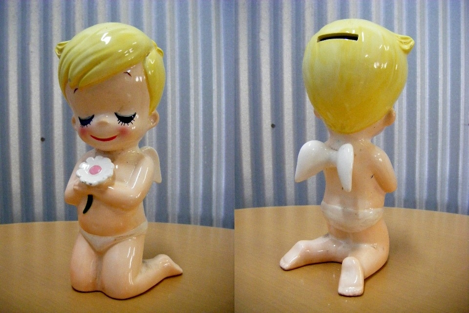 美品 内藤ルネ エンジェル 天使 陶器製貯金箱③ 昭和レトロ 内藤ルネ