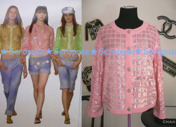 ★０８Ｐシャネル CHANEL スパンコール装飾カシミアカーディガンＰ４４