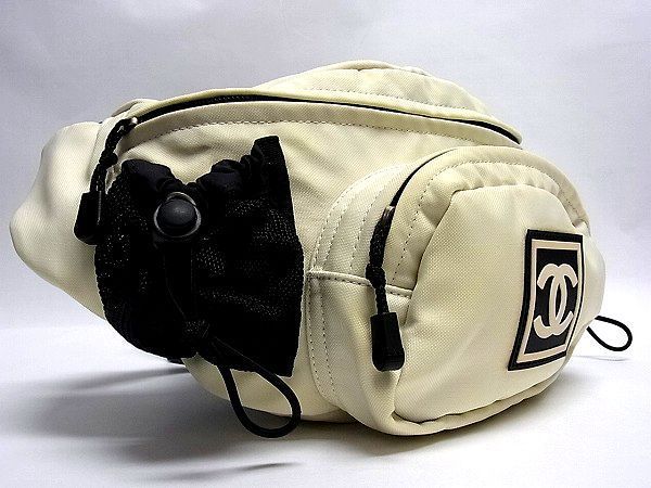 1円 ■美品■ CHANEL シャネル ココマーク ナイロン ボディバッグ ウエストポーチ オフホワイト系 Y727JO