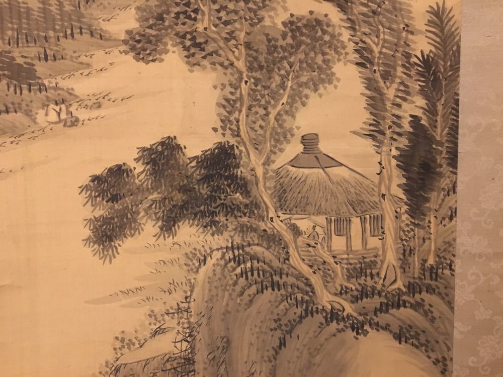 田能村直入 山水図 画賛 紙本肉筆 掛軸 田近竹邨 識箱 南画家