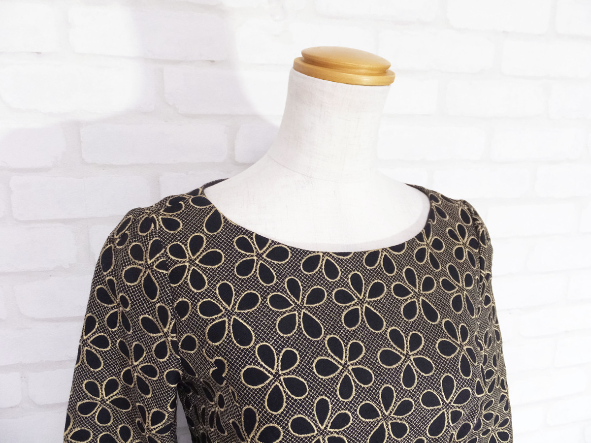 ☆美品☆TOCCA/トッカ/ウール花柄刺繍7分袖ワンピース:0/黒系yh659 