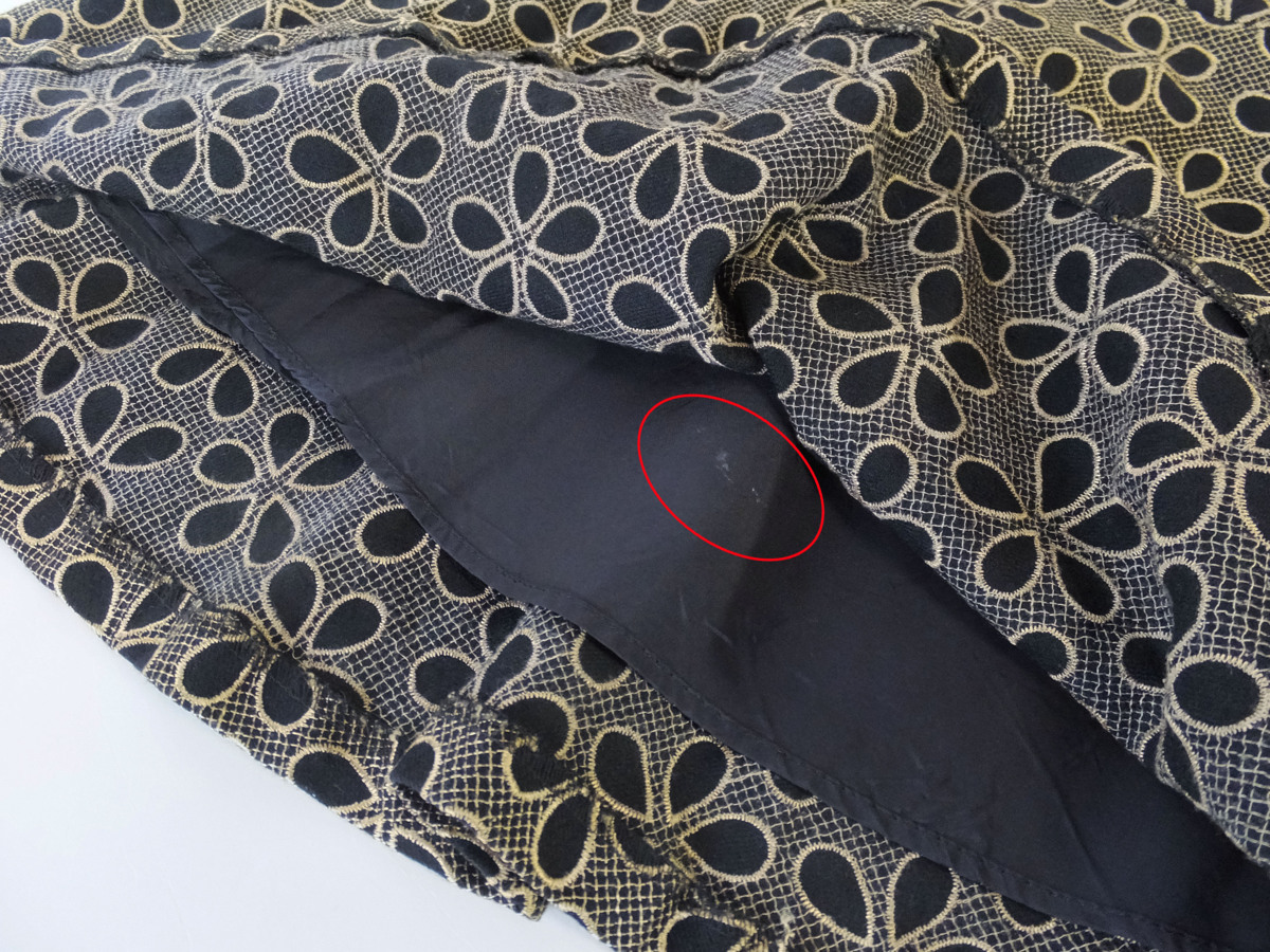 ☆美品☆TOCCA/トッカ/ウール花柄刺繍7分袖ワンピース:0/黒系yh659 