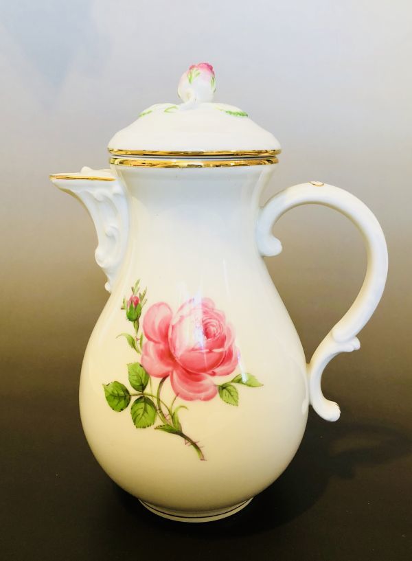 【美品】《マイセン/Meissen》ピンクのバラシリーズ★バラローズ★モカポット★コーヒー