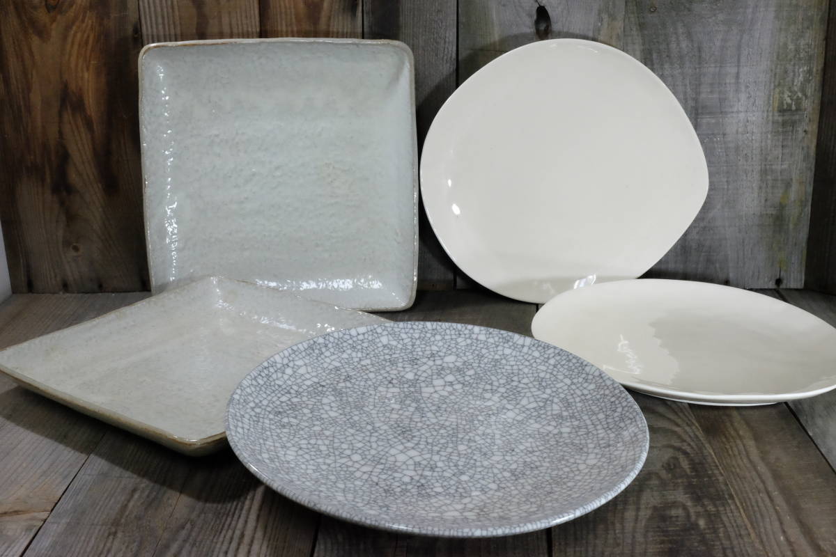 大皿　3種5枚　まとめて　中古美品　|盛皿|四方皿|変形皿|取り分け|パーティー|お寿司|お刺身|オードブル|_1