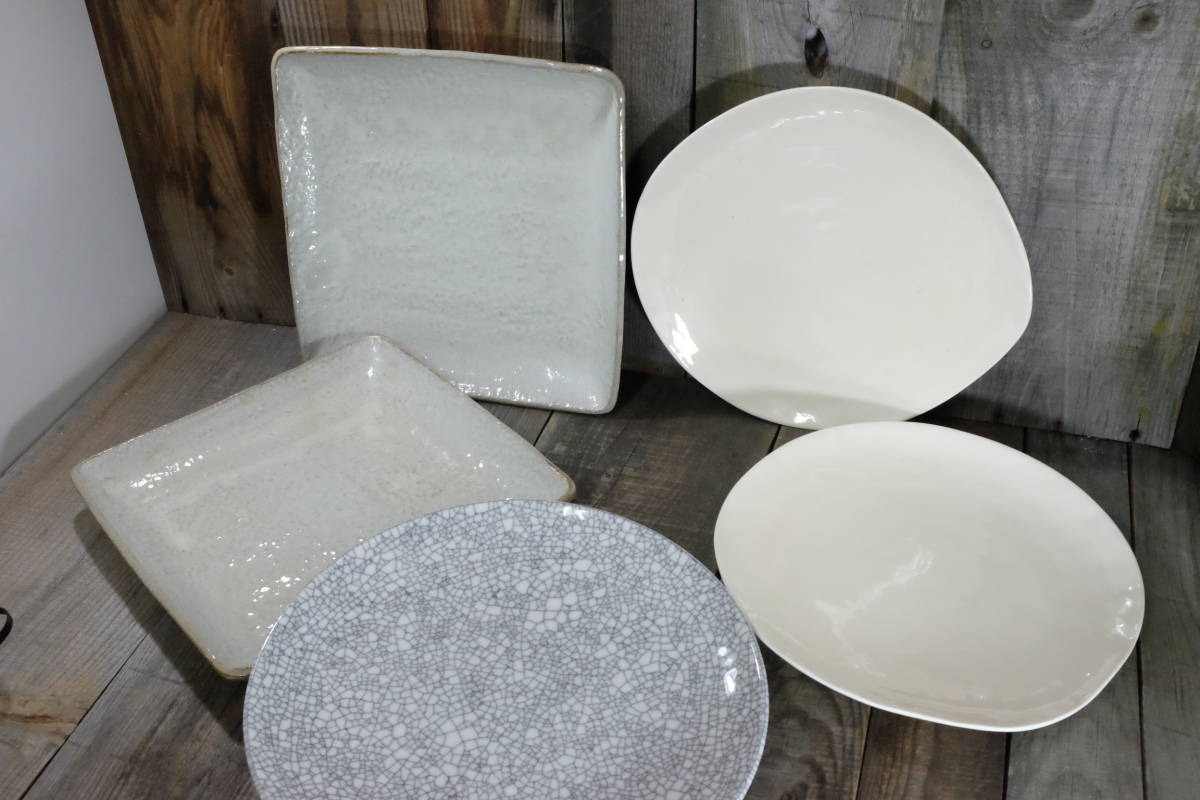 大皿　3種5枚　まとめて　中古美品　|盛皿|四方皿|変形皿|取り分け|パーティー|お寿司|お刺身|オードブル|_2