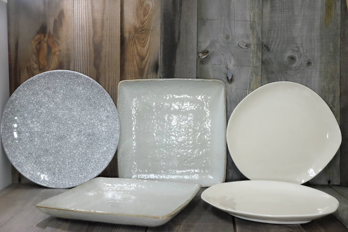 大皿　3種5枚　まとめて　中古美品　|盛皿|四方皿|変形皿|取り分け|パーティー|お寿司|お刺身|オードブル|_3